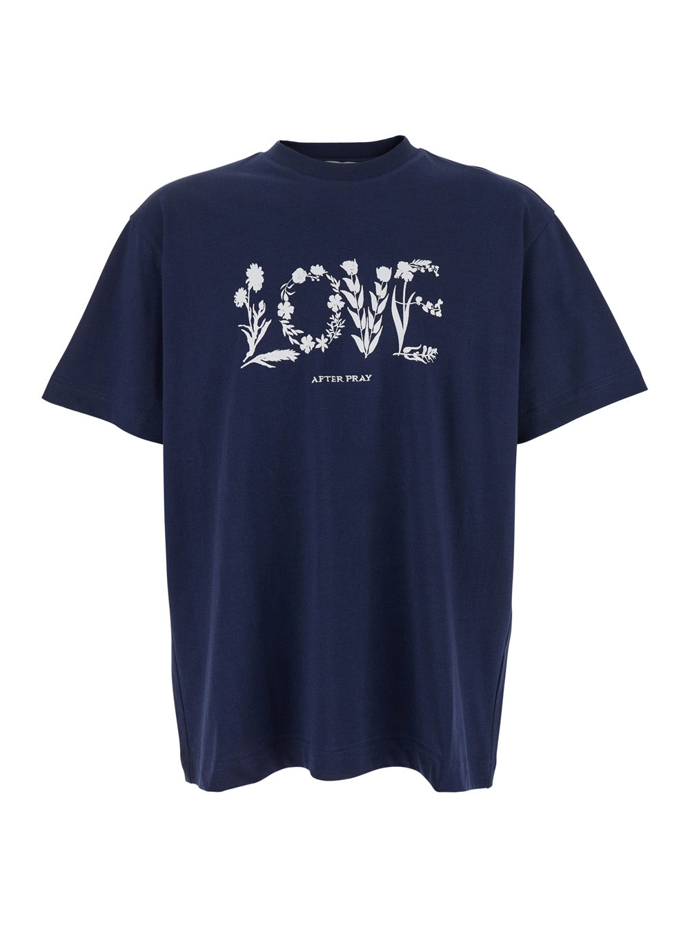 Blue Crewneck T-Shirt with Maxi Print on the Front in Cotton Man Blu Polyester Tshirts And Polo Shirts