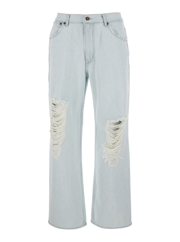 Light Blue Jeans With Ripped Details Cotton