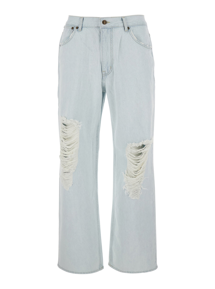 Light Blue Jeans With Ripped Details Cotton