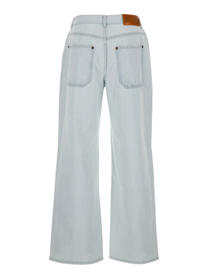 Light Blue Jeans with Logo Patch on the Rear and Ripped Details Front in Denim Man Cotton