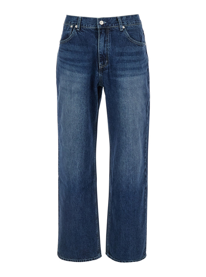 Essentia Blue Jeans with Logo Patch on the Rear in Denim Man Blu Cotton