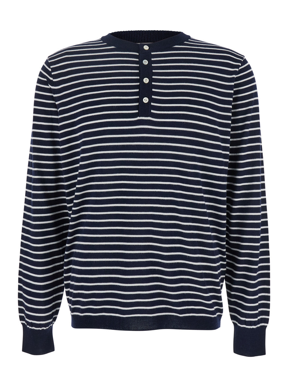 Blue Crewneck T-Shirt with All-Over Striped Motif in Cotton Man Blu Rayon Jersey