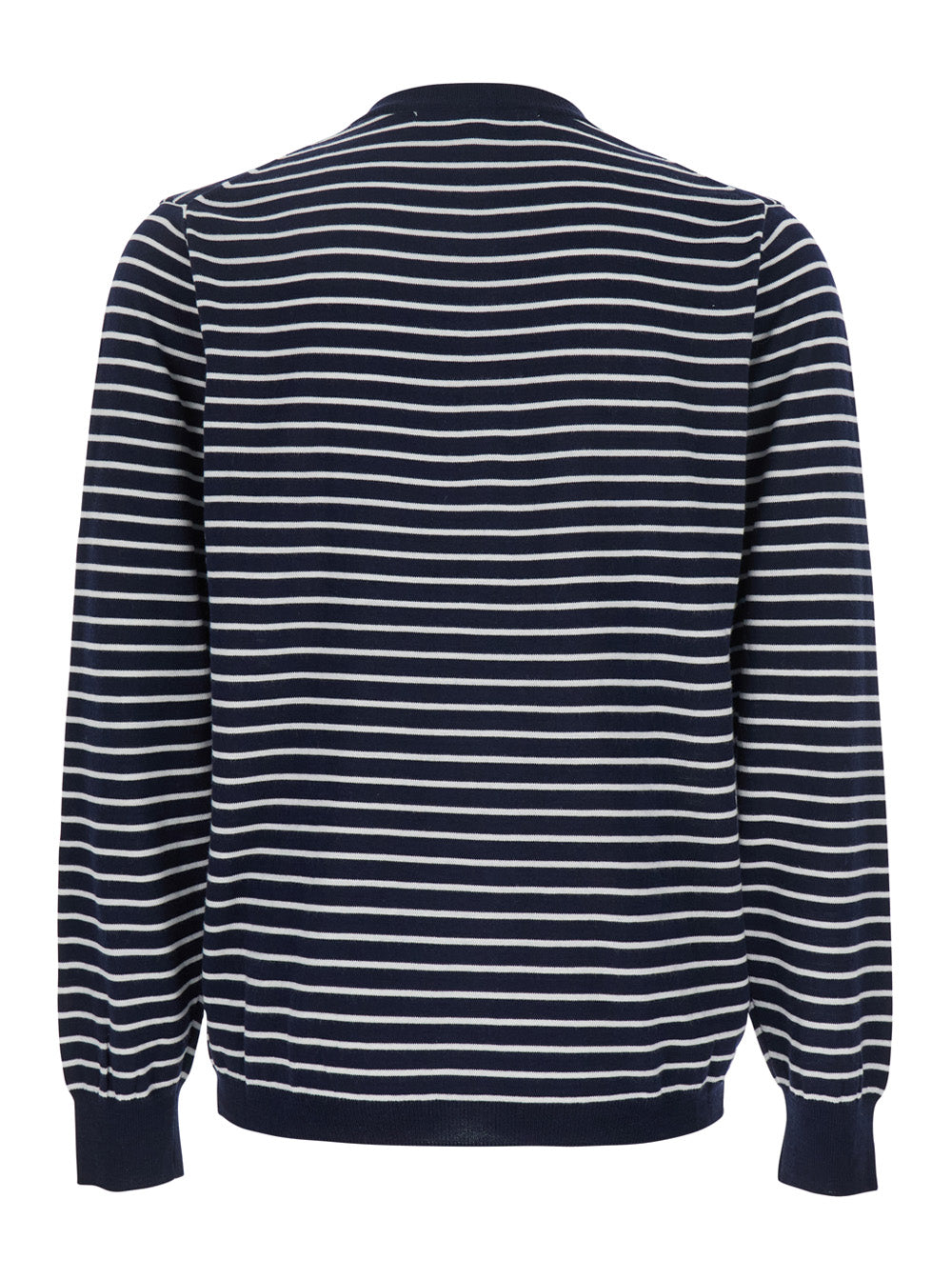 Blue Crewneck T-Shirt with All-Over Striped Motif in Cotton Man Blu Rayon Jersey