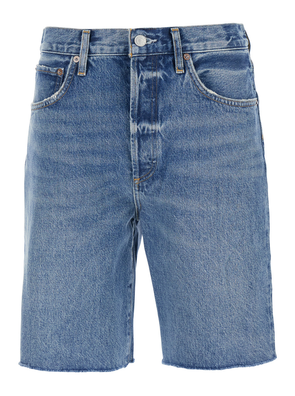 Blue Five-Pocket Shorts with Button Closure in Denim Woman Blu Cotton And Bermuda