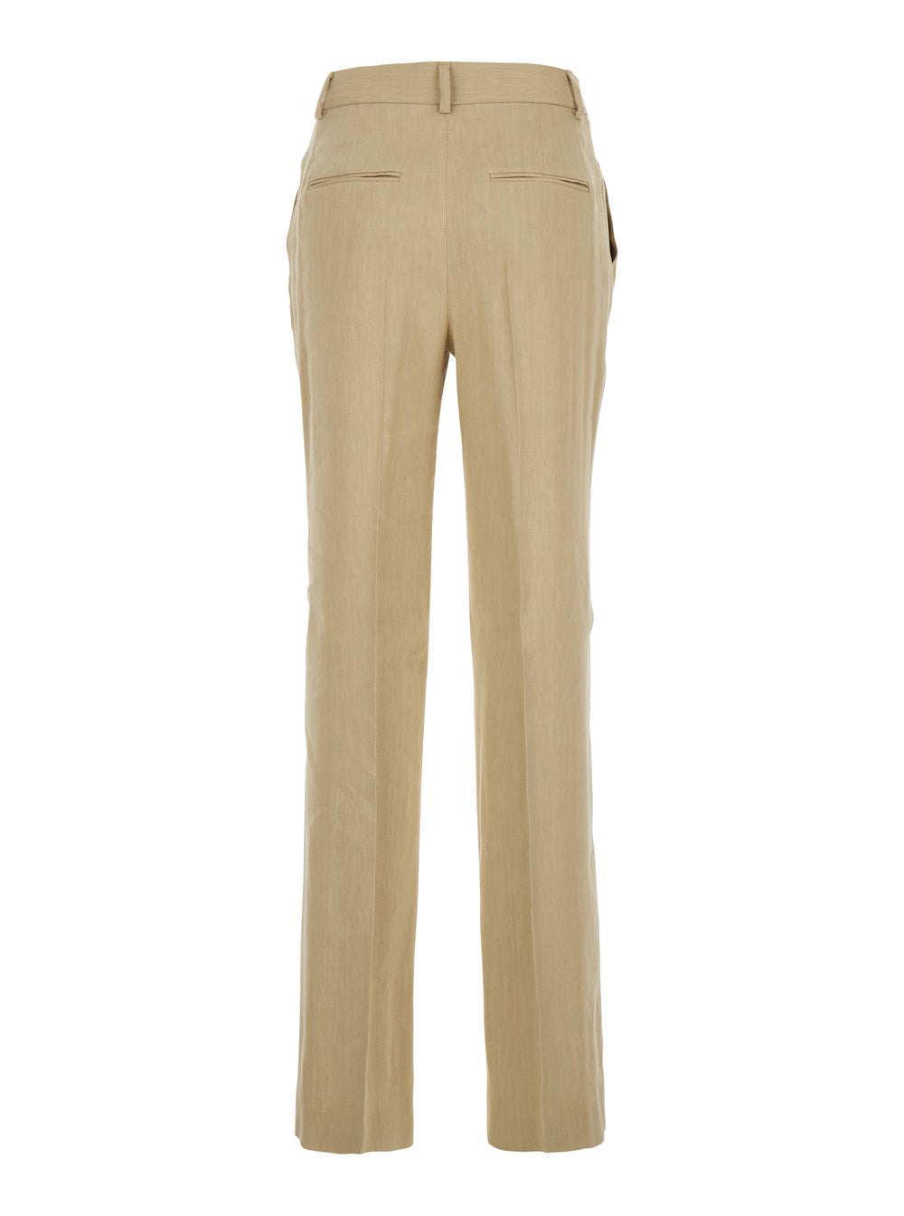 Beige Pants With High Waist And Belt Loops Linen Blend Stretch Woman Viscose Elastane Trousers