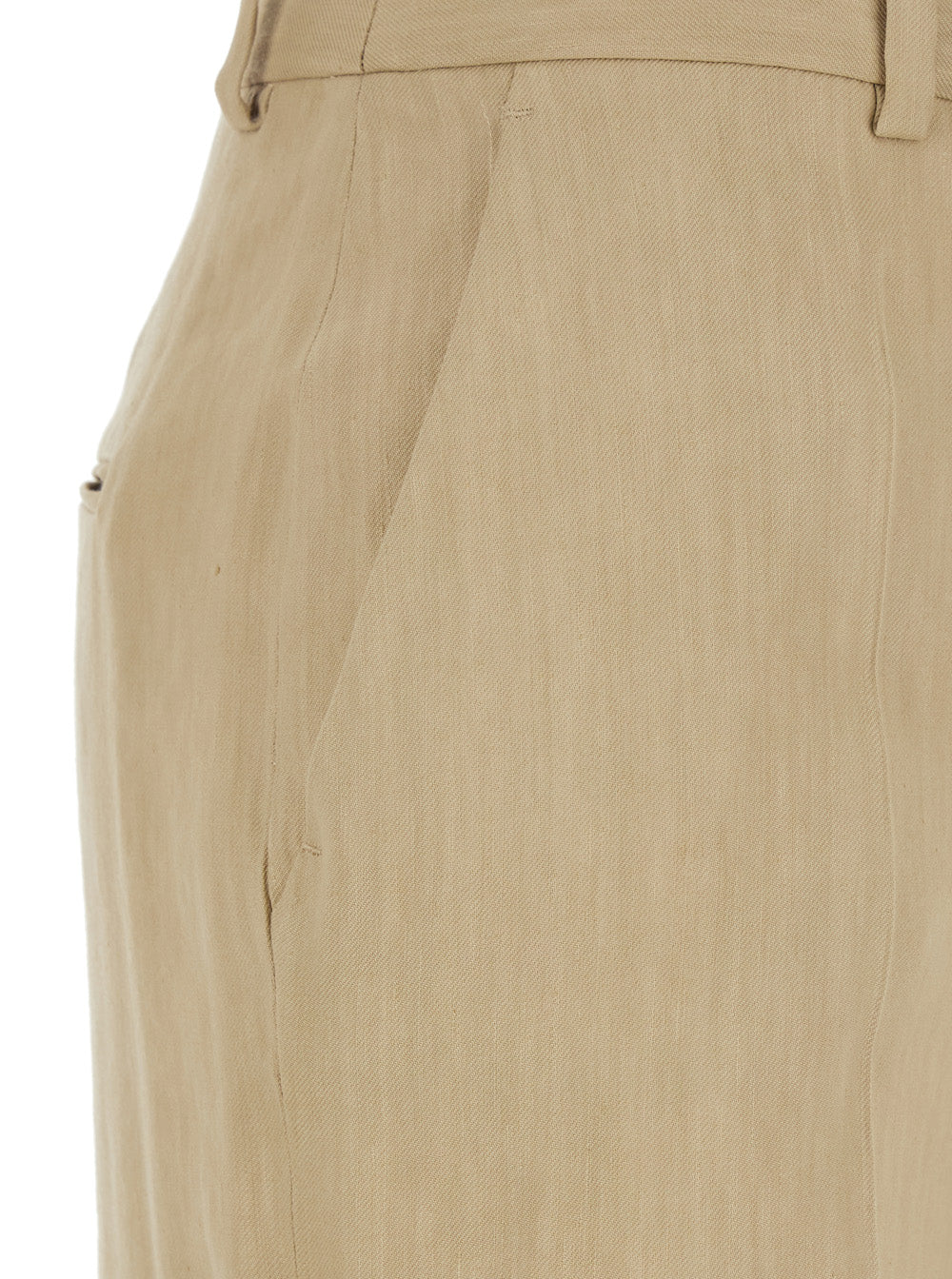 Beige Pants With High Waist And Belt Loops Linen Blend Stretch Woman Viscose Elastane Trousers