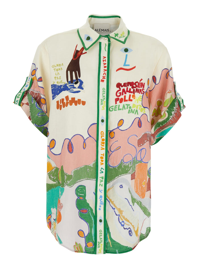 Nadia Multicolor Shirt With All-Over Printed Motif Linen Woman And Blouses