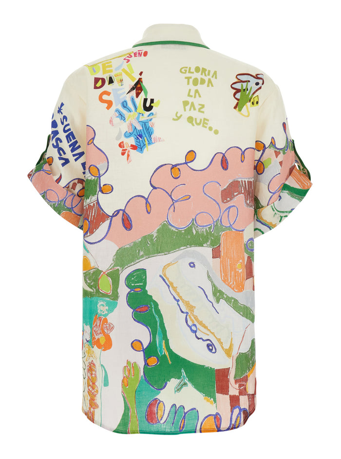 Nadia Multicolor Shirt With All-Over Printed Motif Linen Woman And Blouses