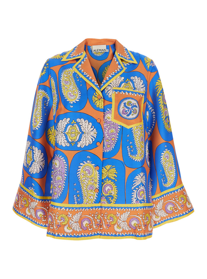 Luis Multicolor Shirt With All-Over Printed Motif Silk Woman Twill And Blouses