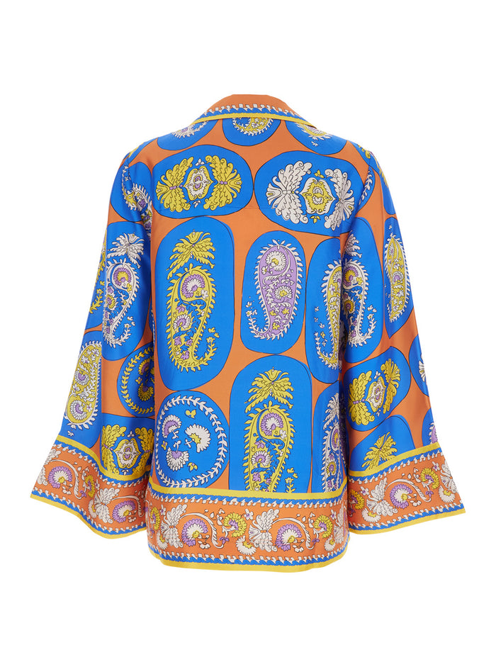 Luis Multicolor Shirt With All-Over Printed Motif Silk Woman Twill And Blouses