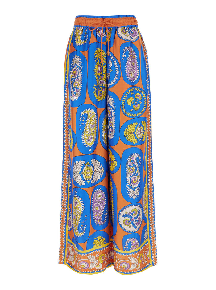 Luis Multicolor Pants With All-Over Graphic Print Silk Woman Twill Trousers