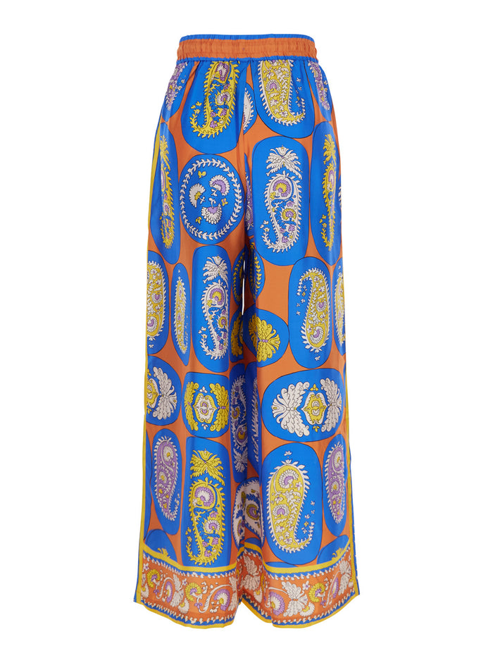 Luis Multicolor Pants With All-Over Graphic Print Silk Woman Twill Trousers