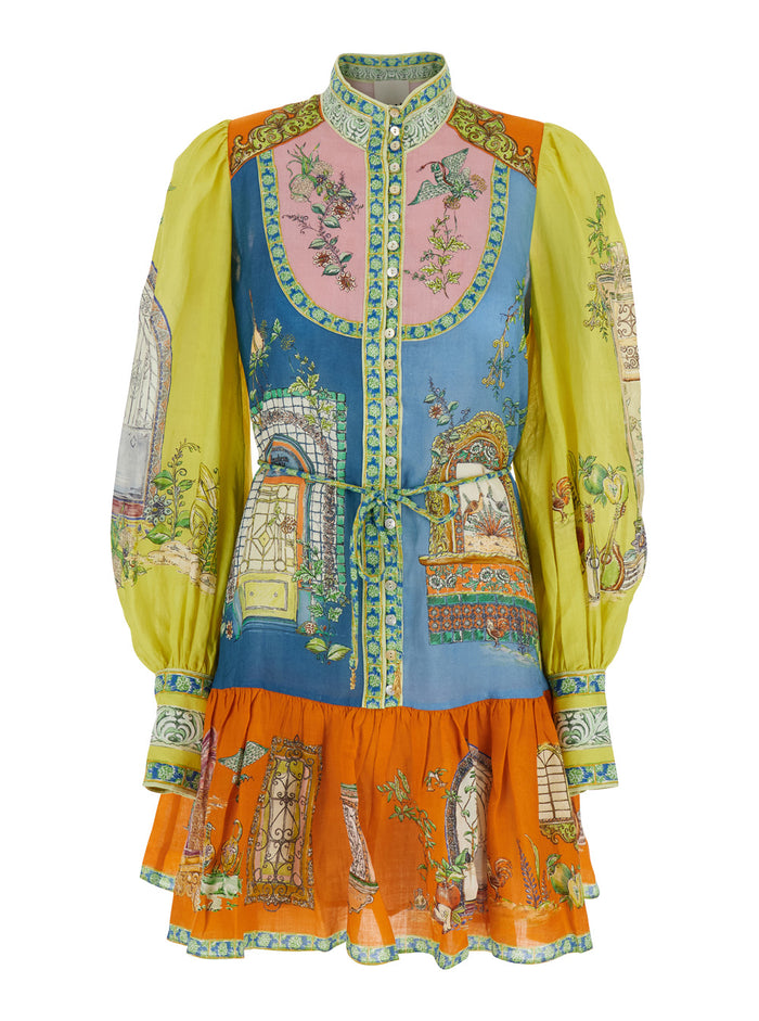 Monte Multicolor Dress With Block Inserts And Graphic Print Ramia Woman Ramie