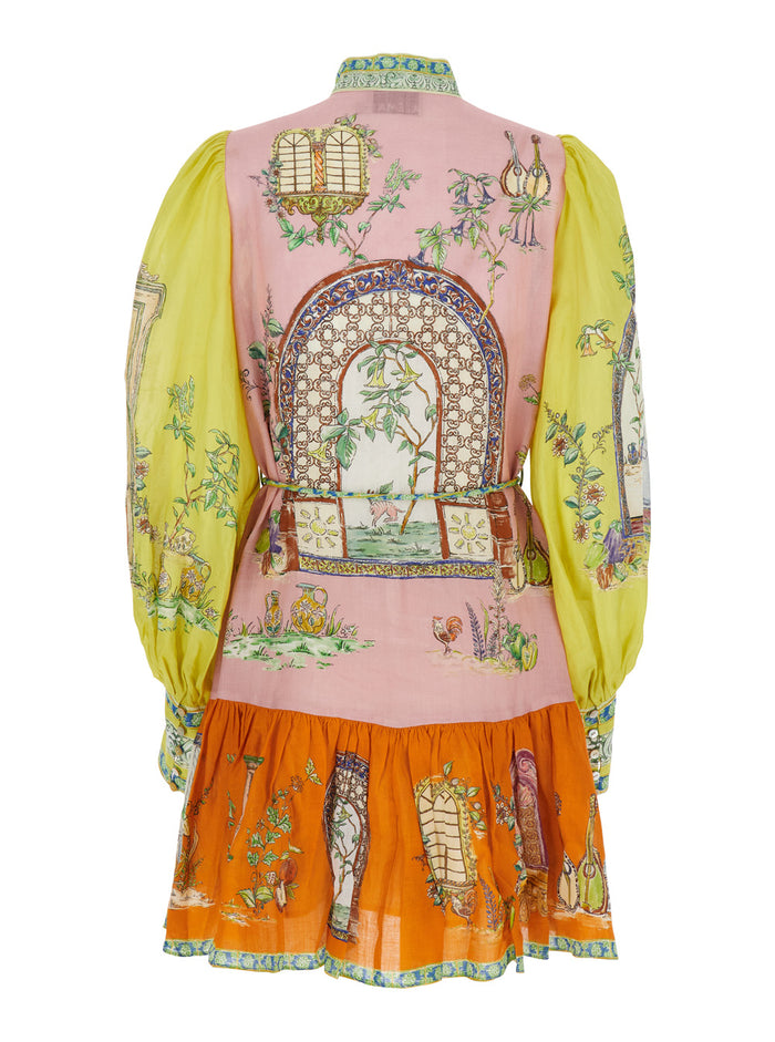 Monte Multicolor Dress With Block Inserts And Graphic Print Ramia Woman Ramie