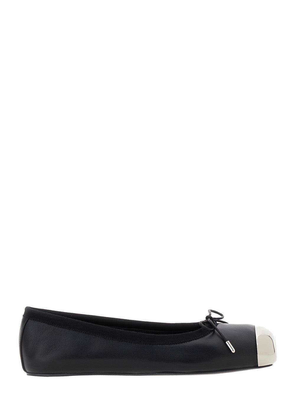 Black Ballet Flats with Metallic Toe in Smooth Leather Woman Calf Ballerinas