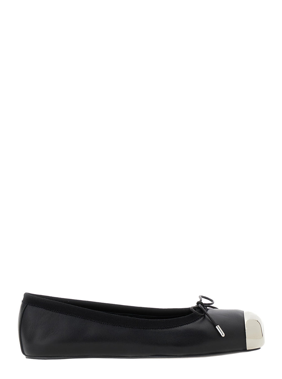 Black Ballet Flats With Metallic Toe Calf Ballerina Shoes