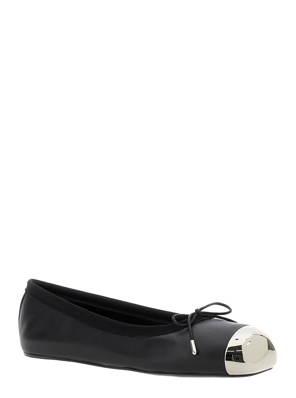 Black Ballet Flats with Metallic Toe in Smooth Leather Woman Calf Ballerinas