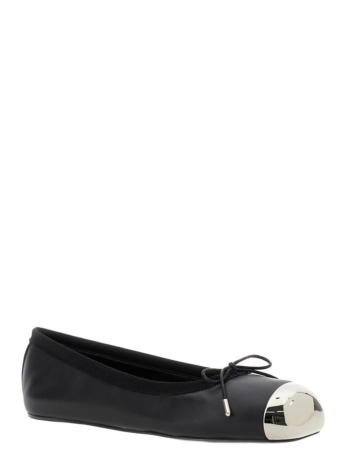 Black Ballet Flats with Metallic Toe in Smooth Leather Woman Calf Ballerinas