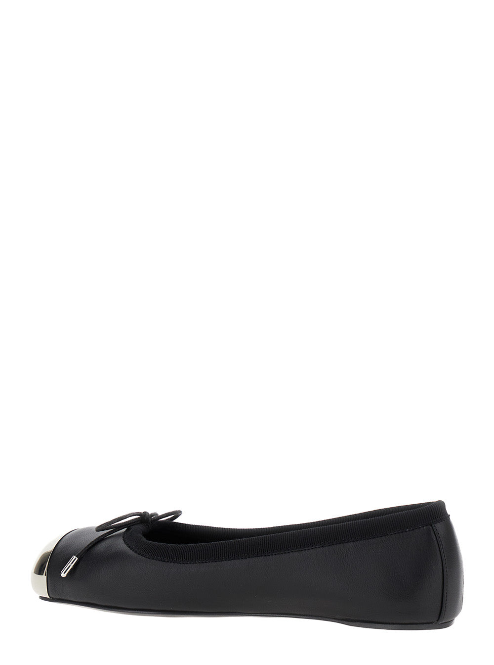 Black Ballet Flats with Metallic Toe in Smooth Leather Woman Calf Ballerinas
