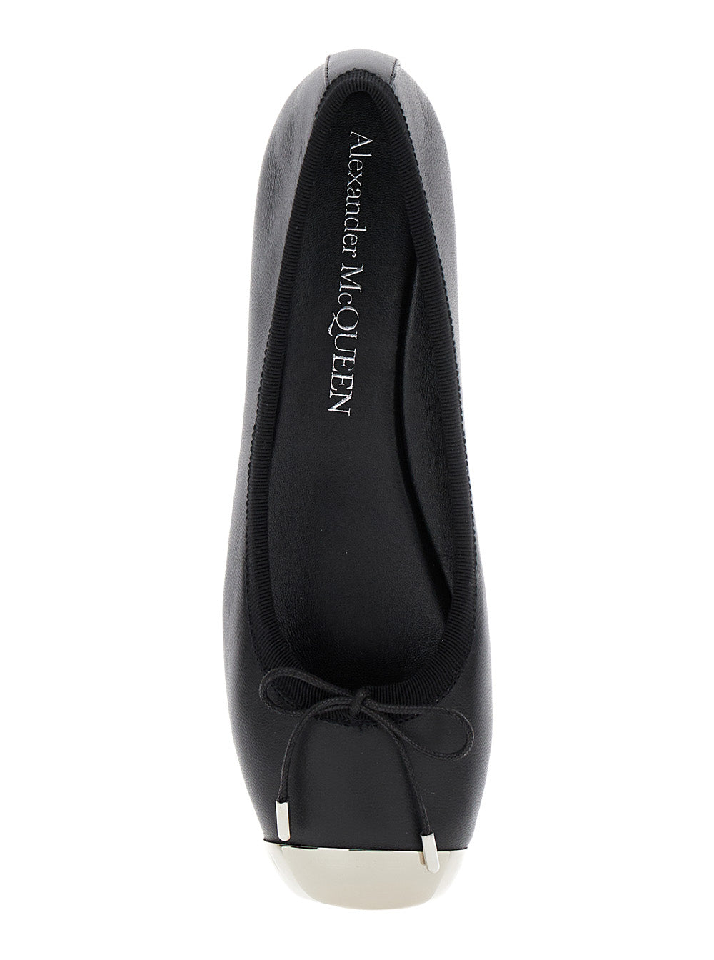 Black Ballet Flats with Metallic Toe in Smooth Leather Woman Calf Ballerinas