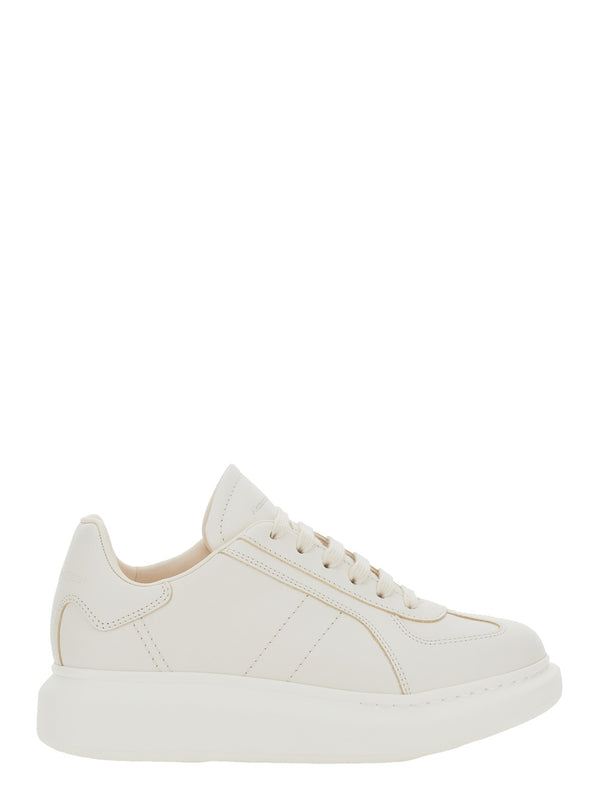 White Leather Sneakers With Logo Details Calf Trainers