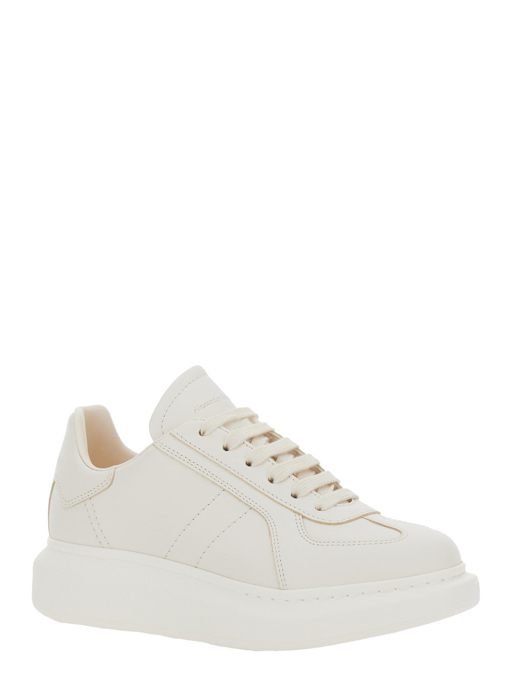 White Sneakers with Logo Patch on the Tongue and Embossed Heel in Leather Woman Calf