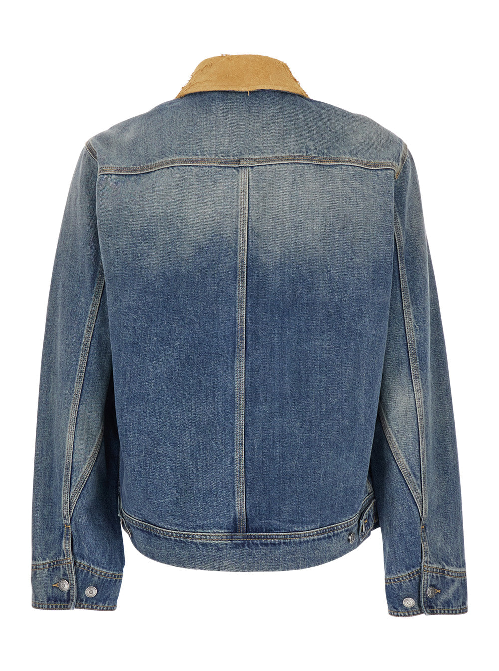 Blue Jacket with Classic Collar in Denim Man Blu Cotton Outerwear