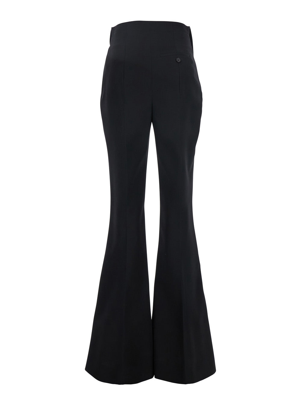 Black Flared Pants with Foldover Waist in Wool Woman Trousers