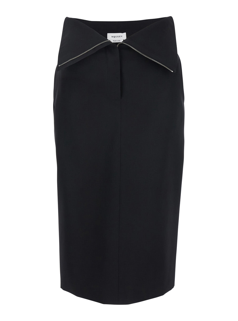 Black Skirt With Foldover Waist And Rear Single Slit Wool Woman