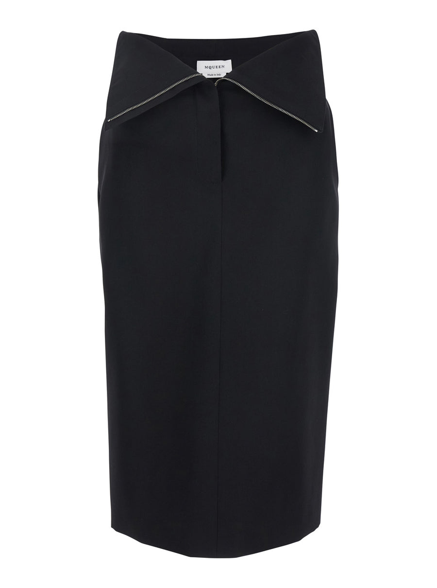 Black Wool Skirt With Foldover Waist