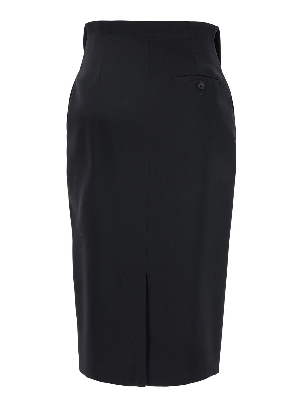 Black Skirt With Foldover Waist And Rear Single Slit Wool Woman