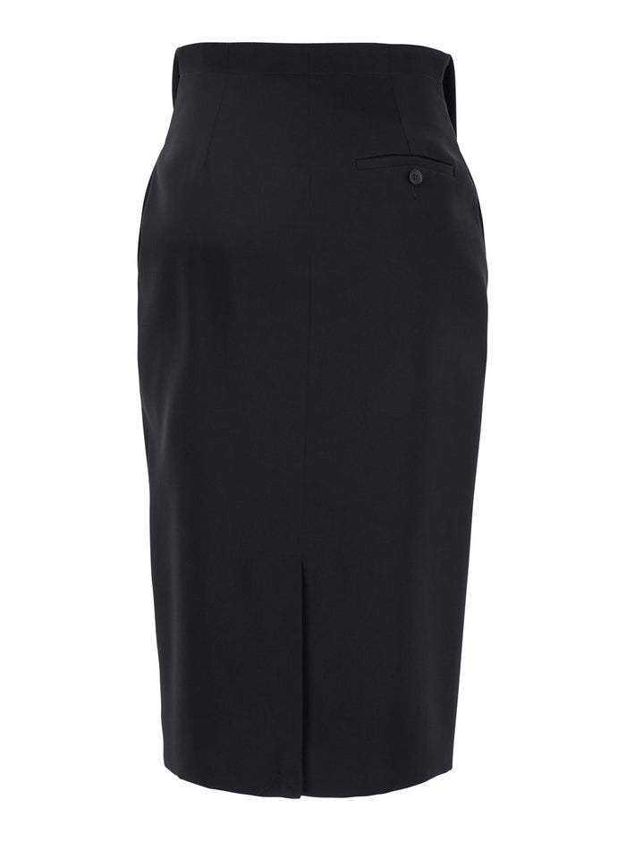 Black Skirt With Foldover Waist And Rear Single Slit Wool Woman
