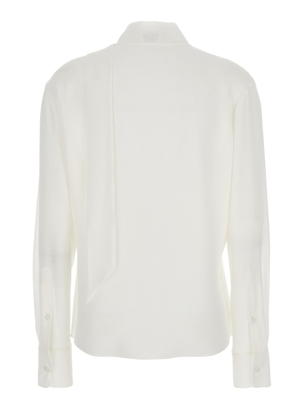 White Blouse with Scarf Detail on the Front in Silk Woman Shirts And Blouses