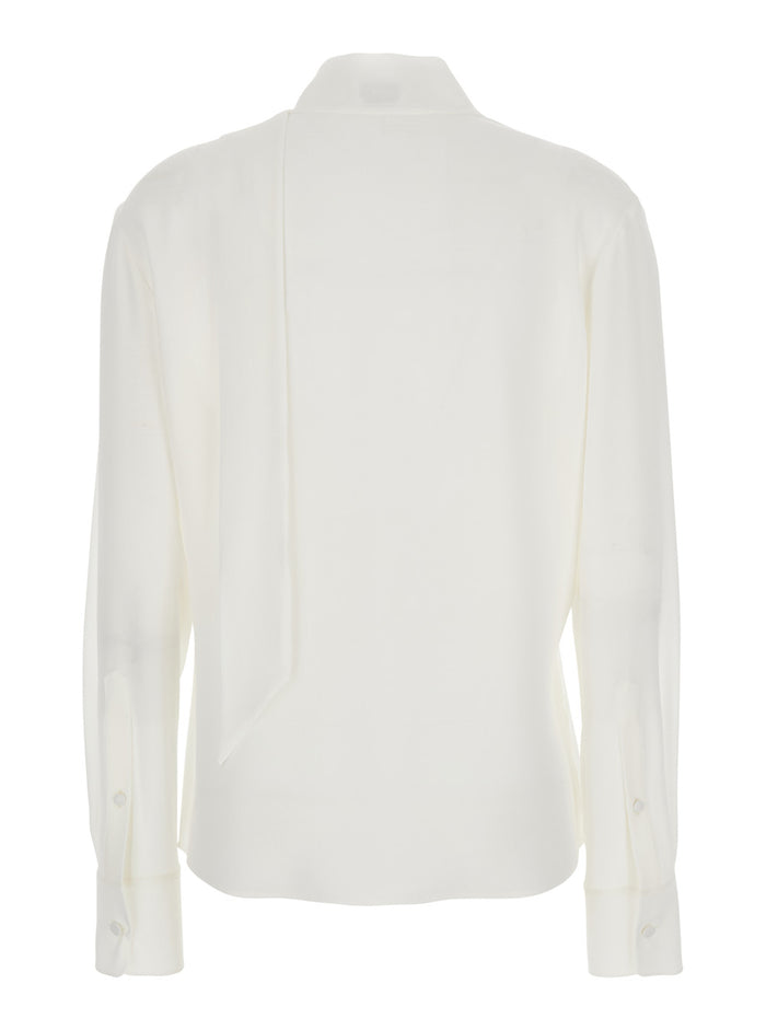 White Blouse with Scarf Detail on the Front in Silk Woman Shirts And Blouses