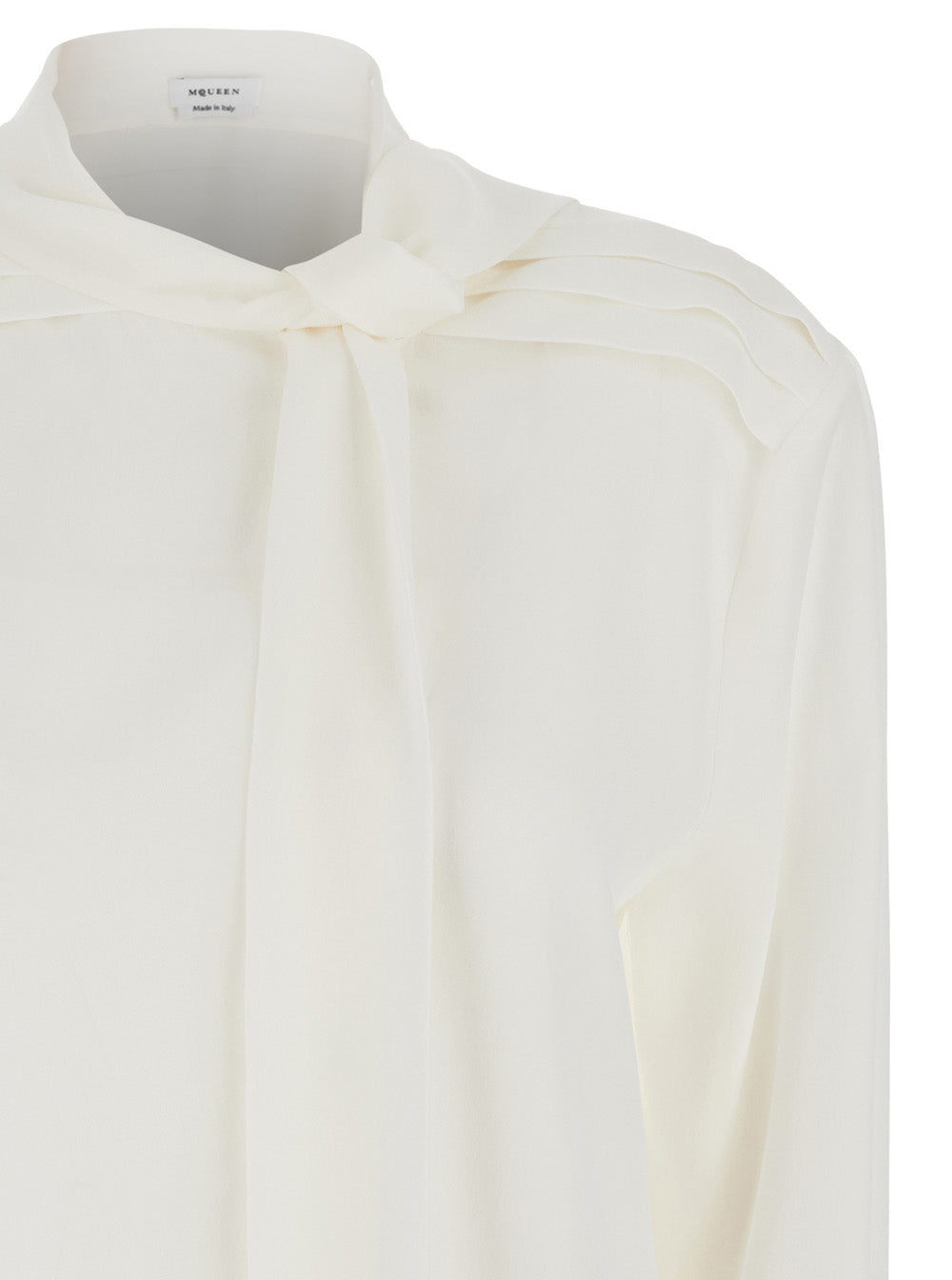 White Blouse with Scarf Detail on the Front in Silk Woman Shirts And Blouses