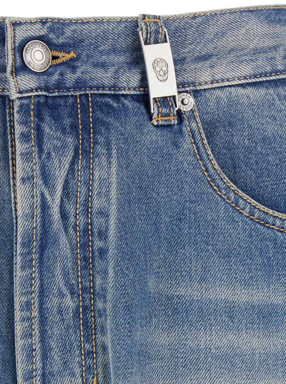Blue High Waisted Jeans with Logo Detail on the Loop and Patch Rear in Denim Man Blu Cotton