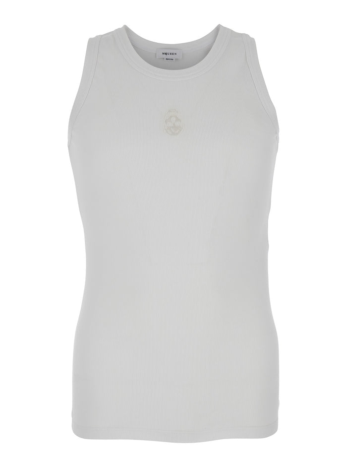 White Top with Upside Down Skull Embroidery on the Front in Cotton Jersey Man Tops