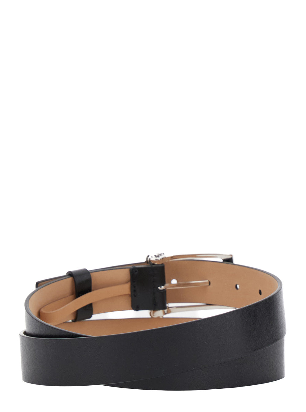 Twin Skull Black Belt with Logo Detail on the Buckle in Leather Man Calf