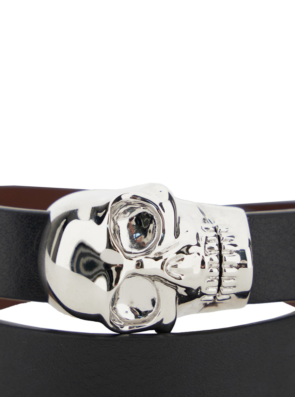 Black Bracelet with Skull Detail in Brass and Leather Man Calf