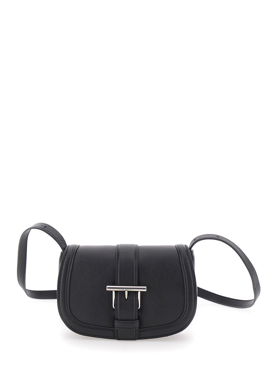 Black Crossbody Bag With T-Buckle Calf Shoulder