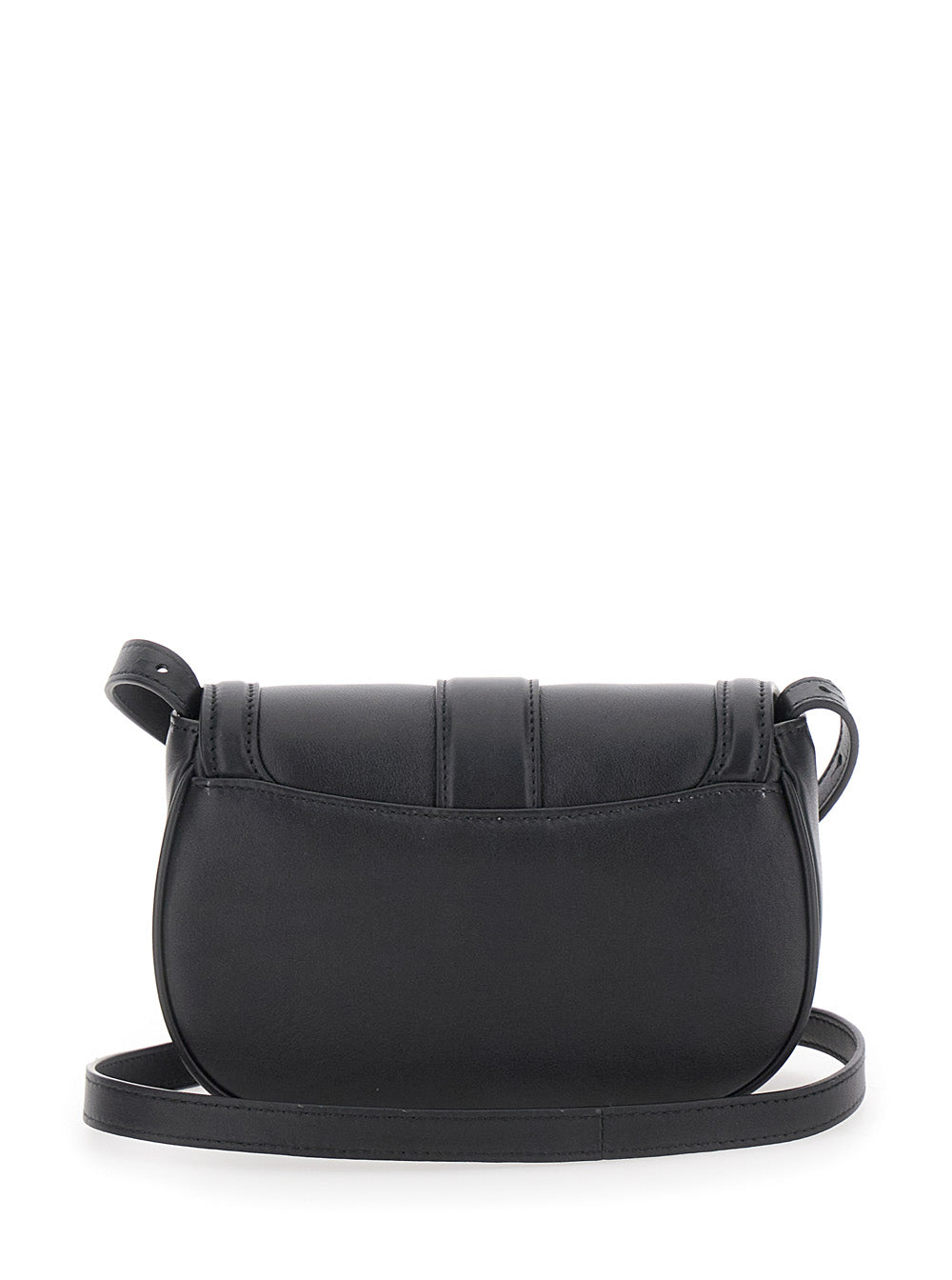 Satchel Mini Black Crossbody Bag with T-Buckle and Embossed Logo in Leather Woman 100 % Calf