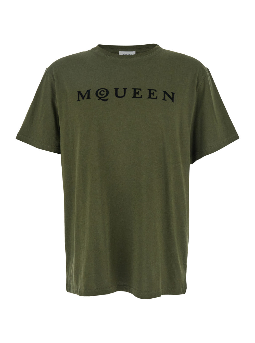Green Crewneck T-Shirt With Logo Print On The Front Cotton Man Tshirts And Polo Shirts