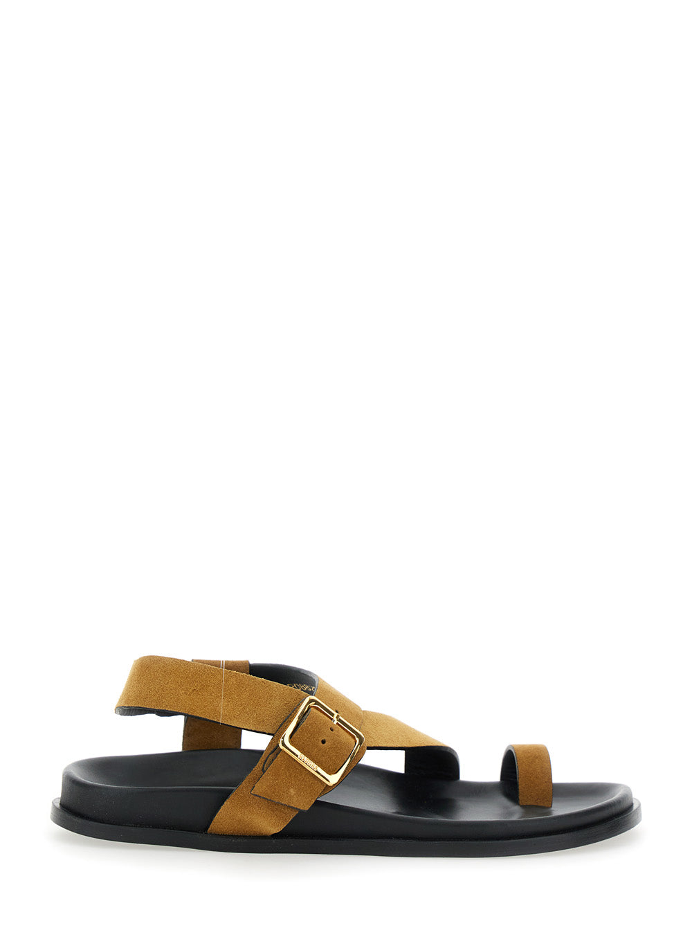 Siren Brown Sandals with Metal Buckle Strap and Logo Insole in Suede Woman Flat Shoes