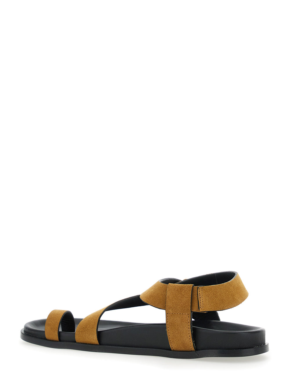 Siren Brown Sandals with Metal Buckle Strap and Logo Insole in Suede Woman Flat Shoes
