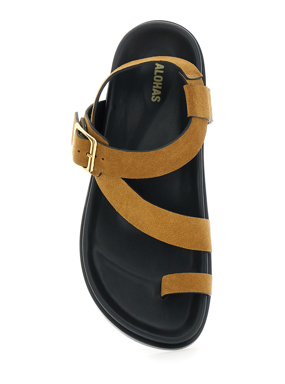 Siren Brown Sandals with Metal Buckle Strap and Logo Insole in Suede Woman Flat Shoes