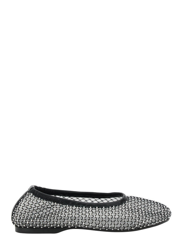 Lorain Black Ballerinas With Mesh Design And Beaded Decorations Tech Fabric Woman