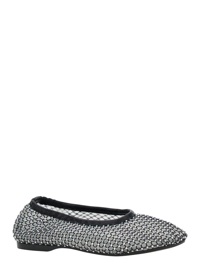 Lorain Black Ballerinas With Mesh Design And Beaded Decorations Tech Fabric Woman