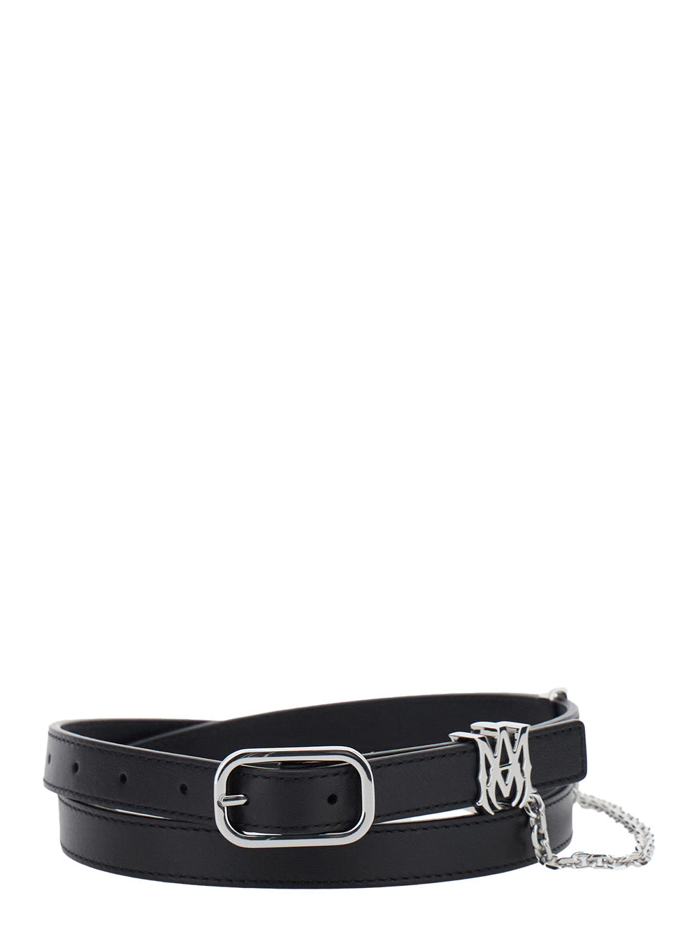 Black Belt With Chain Detail And Logo Plaque On The Front Leather Man