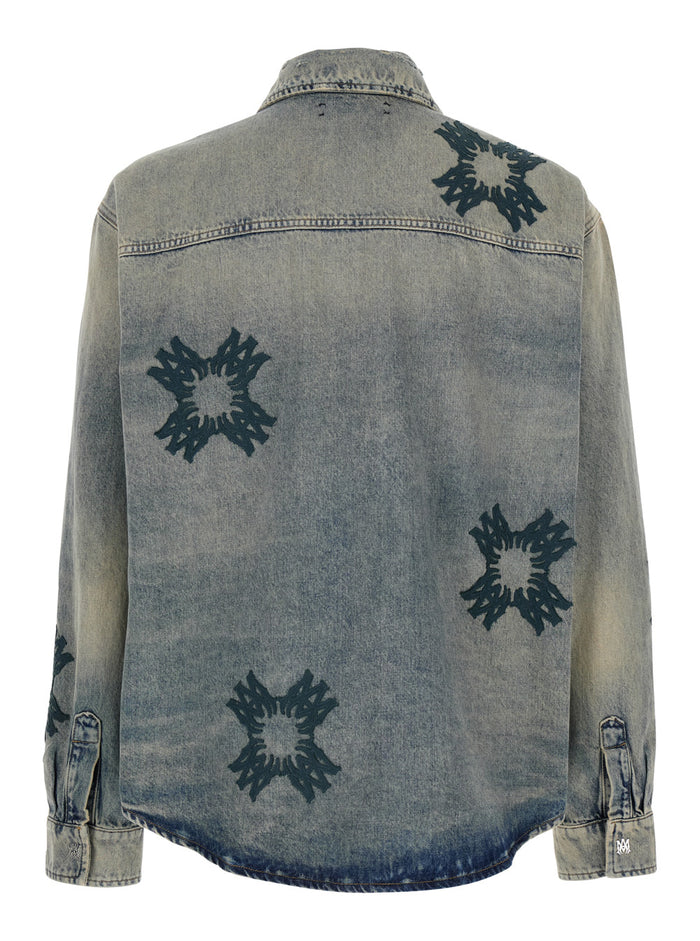 Blue Shirt With All-Over Ma-Quad Prints Denim Man Blu Cotton And Blouses