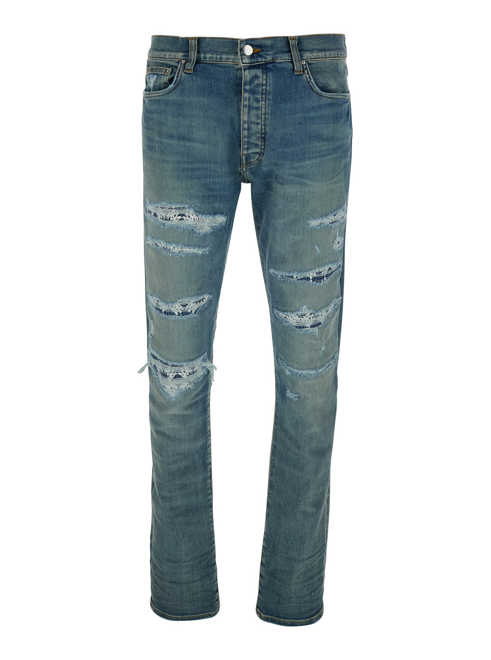Blue Ma Quand Jeans With Ripped Details On The Front And Logo Patch Rear Denim Man Blu